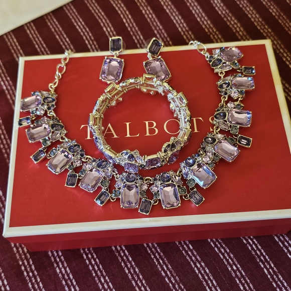 Talbots Jewelry - Talbots Pale Purple Crystal Statement Necklace and Bracelet Set